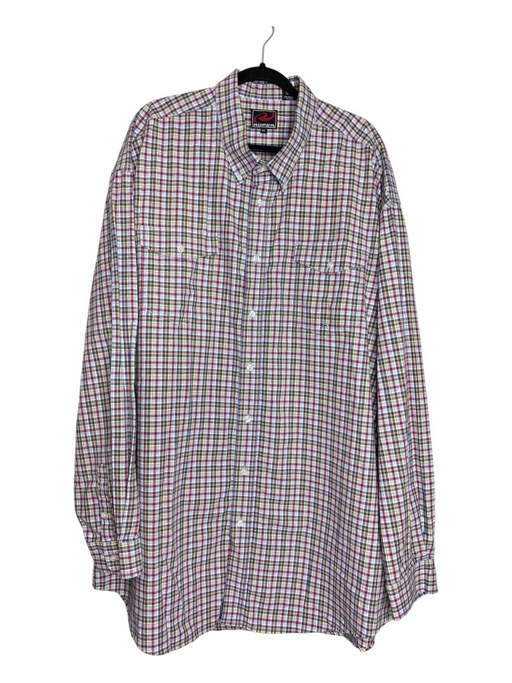 Roper Plaid Cotton Multi Colour Button Down Long Sleeve Shirt, size 3XT